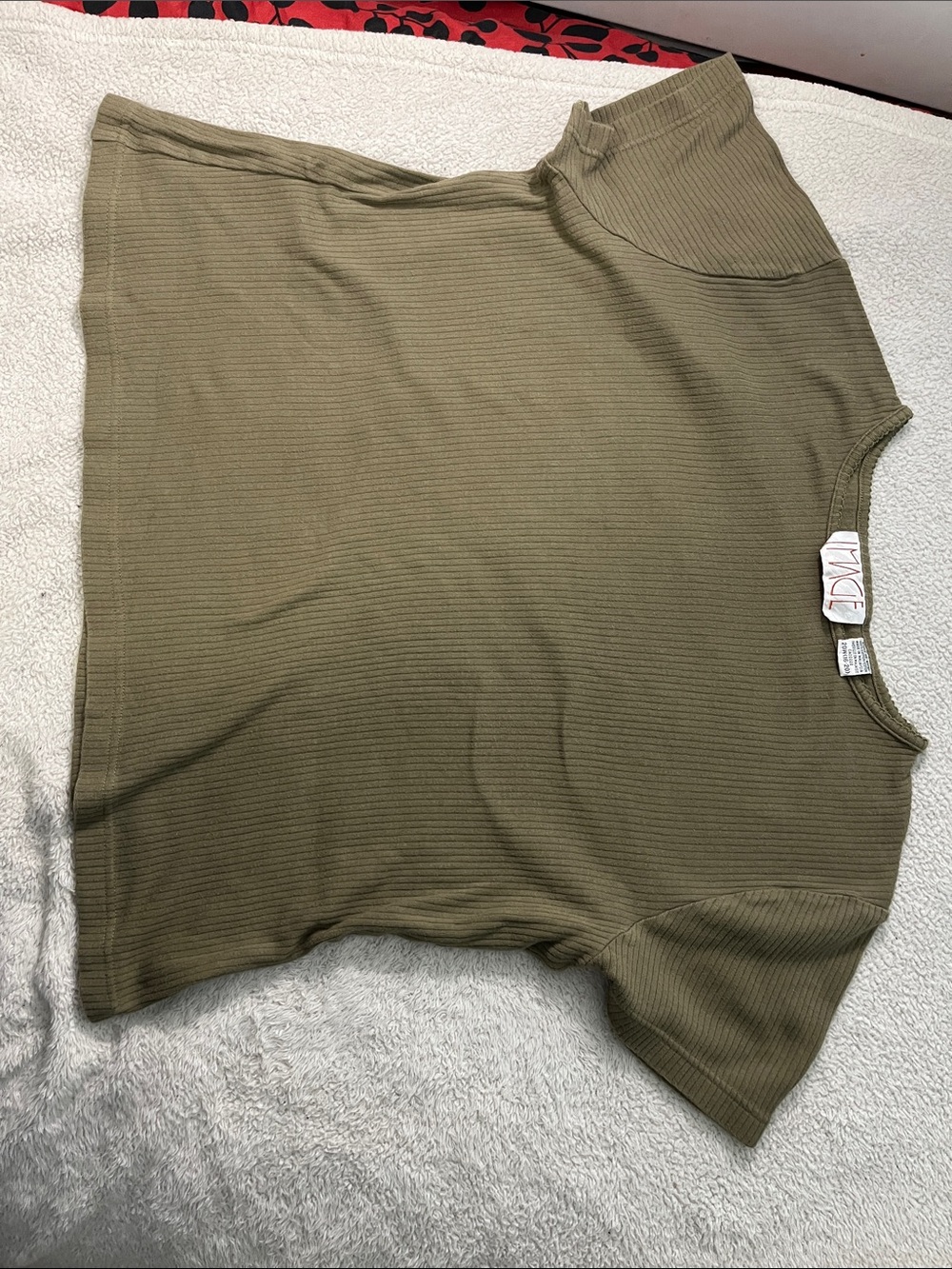 Olive Ribbed Short Sleeve Women’s Top A038
